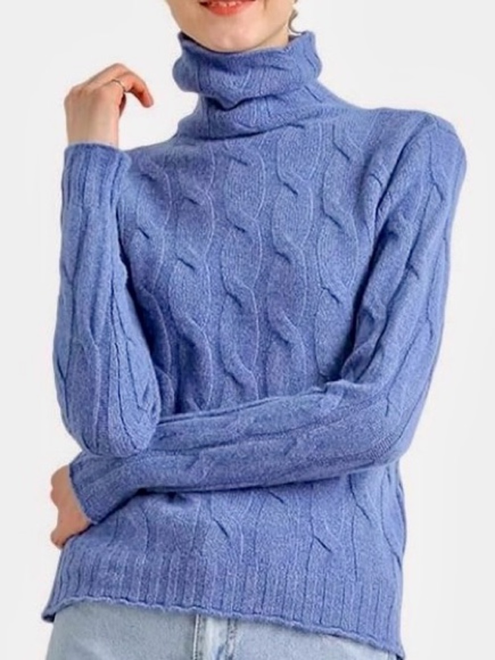 Mariele Waithe 100% Cashmere Cable Knit Turtleneck Sweater Blue Sz S NWT